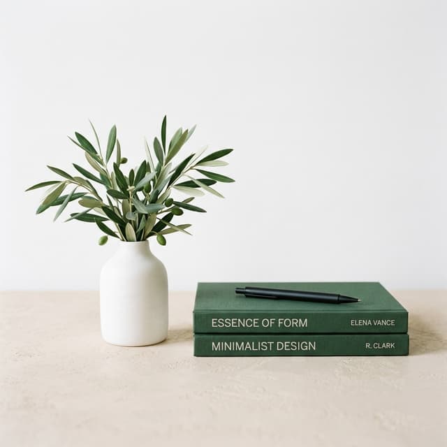 Vaso com plantas e livros sobre mesa
